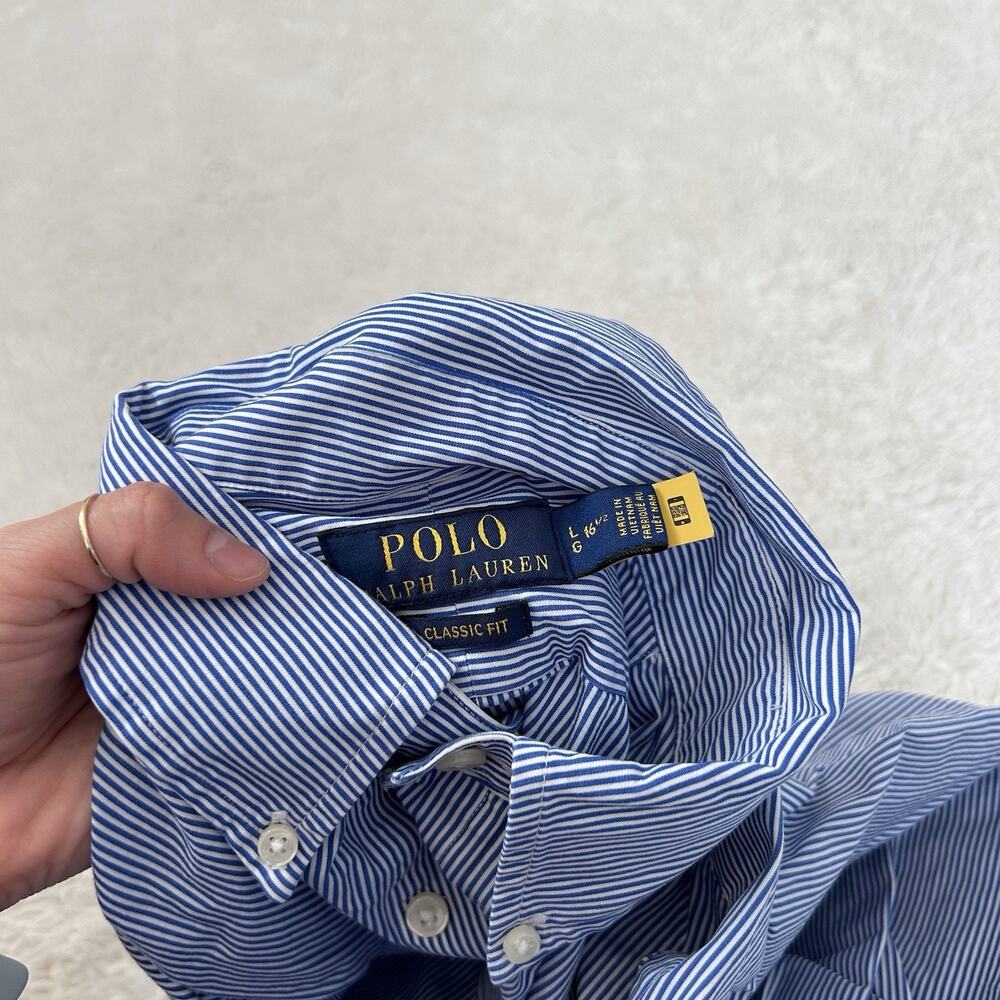 Ralph Lauren Blue L Button-Up Long Sleeve Mens Cotton Preppy Casual Country Club - Picture 6 of 7